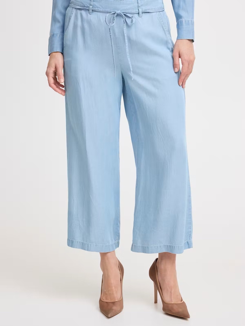 Relaxed Light Blue Wide-Leg Drawstring Pants - Picture 2 of 3